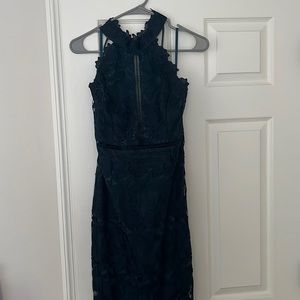 Navy Floral Cutout Dress